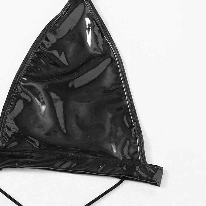 Leather Lingerie Sets for Women Sexy Lace-Up, Bra & Thong, Adjustable Straps UK