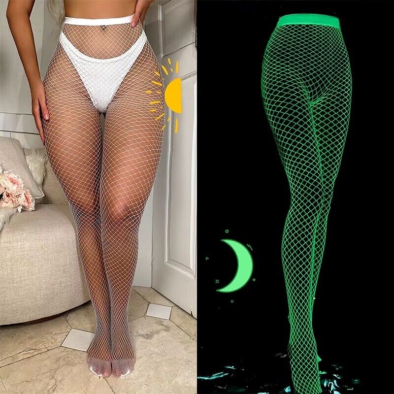 Sexy Women Luminous Fishnet Stockings High Waist Mesh Tights Glow In The Dark UK