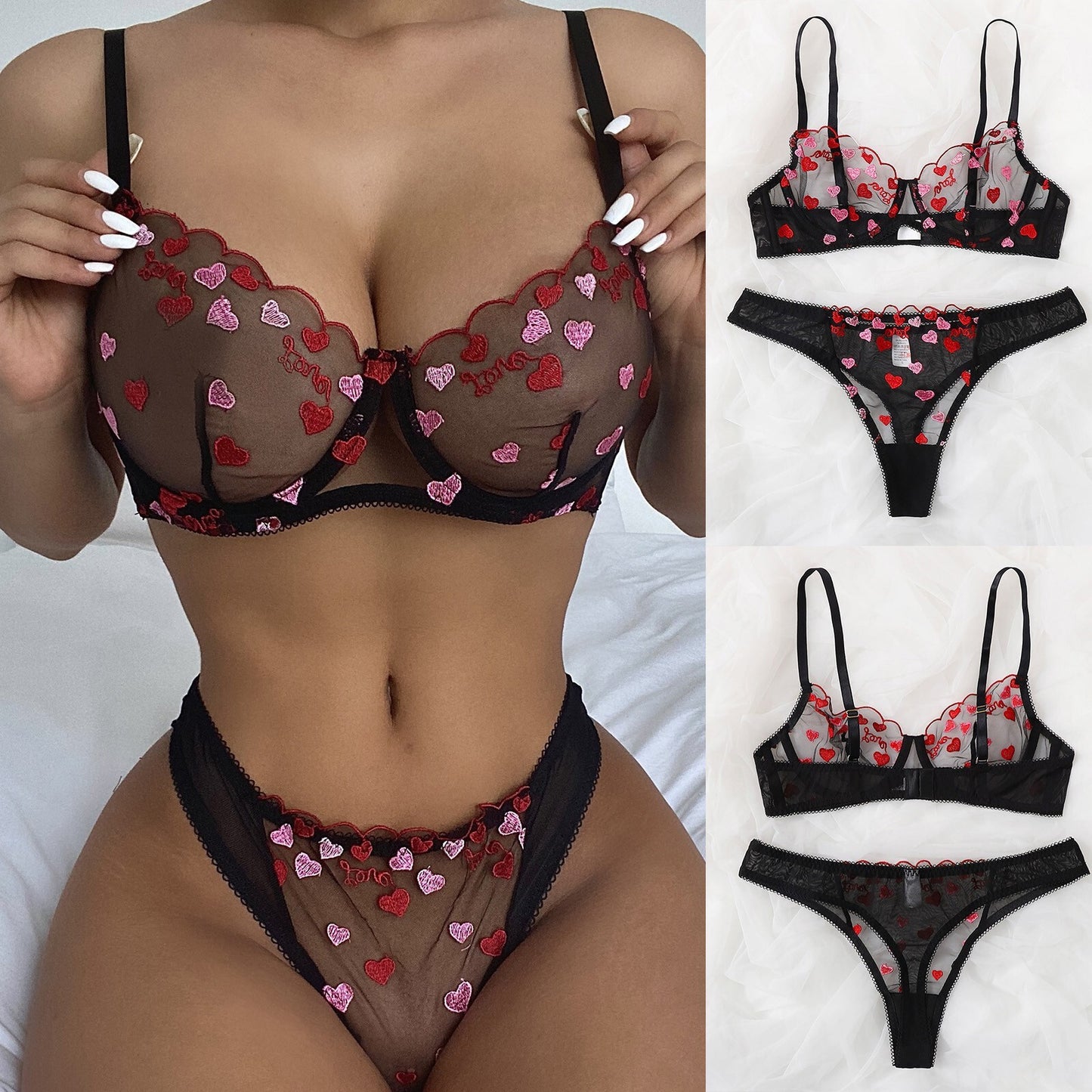 Womens Sexy Lingerie Lace Top Bra Ladies Thong Underwear Set Nightwear Sleepwear