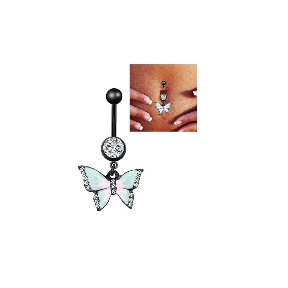 Butterfly Belly Button Piercing Bars Barbell Navel Dangle Drop Bar Silver/Gold
