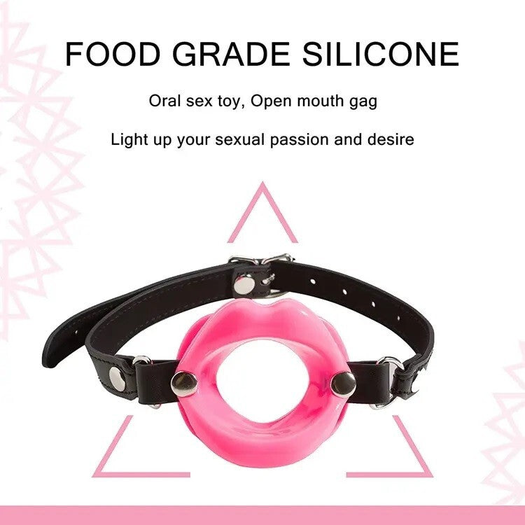 Open Mouth Gag Lips Silicone Sissy Bimbo Lip with Strap O-Ring Ball Restraints