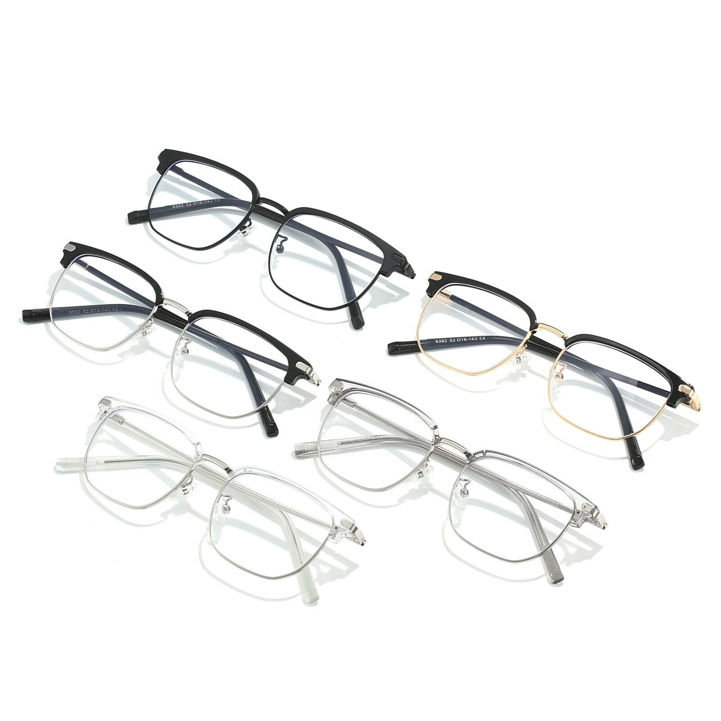 Square Anti Blue Light Half Rim Glasses - Stylish Metal Frame Eyewear Unisex