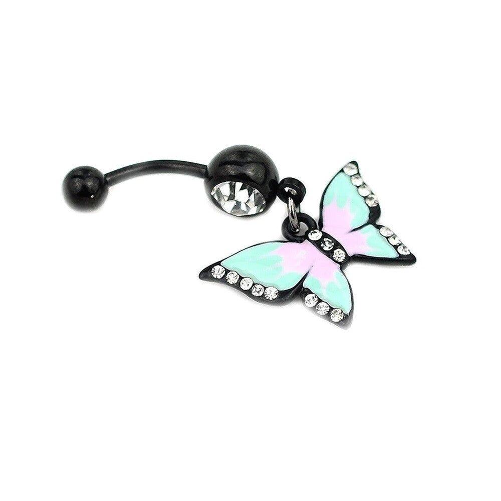 Butterfly Belly Button Piercing Bars Barbell Navel Dangle Drop Bar Silver/Gold
