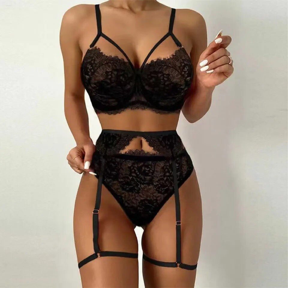 Women Sexy Full Lace Bodysuit Jumpsuit Top Lingerie V Neck Stretch Leotard UK