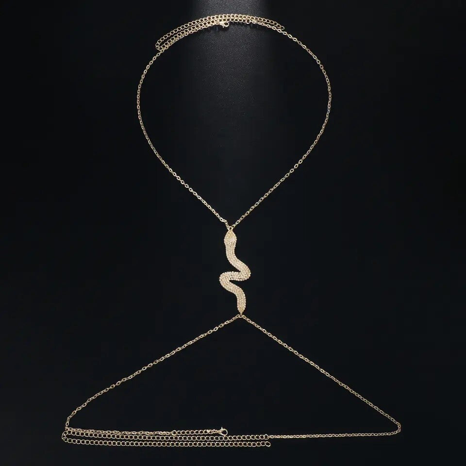 UK Snake Body Chain Harness Jewellery Bikini Waist Gold Belly Chest Beach Bra