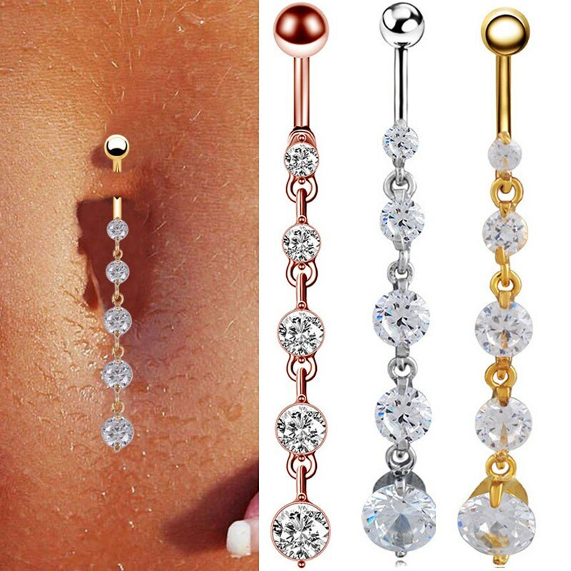 UK Belly Button Bars Body Piercing Ring Drop Dangly Reverse Silver Navel Bar