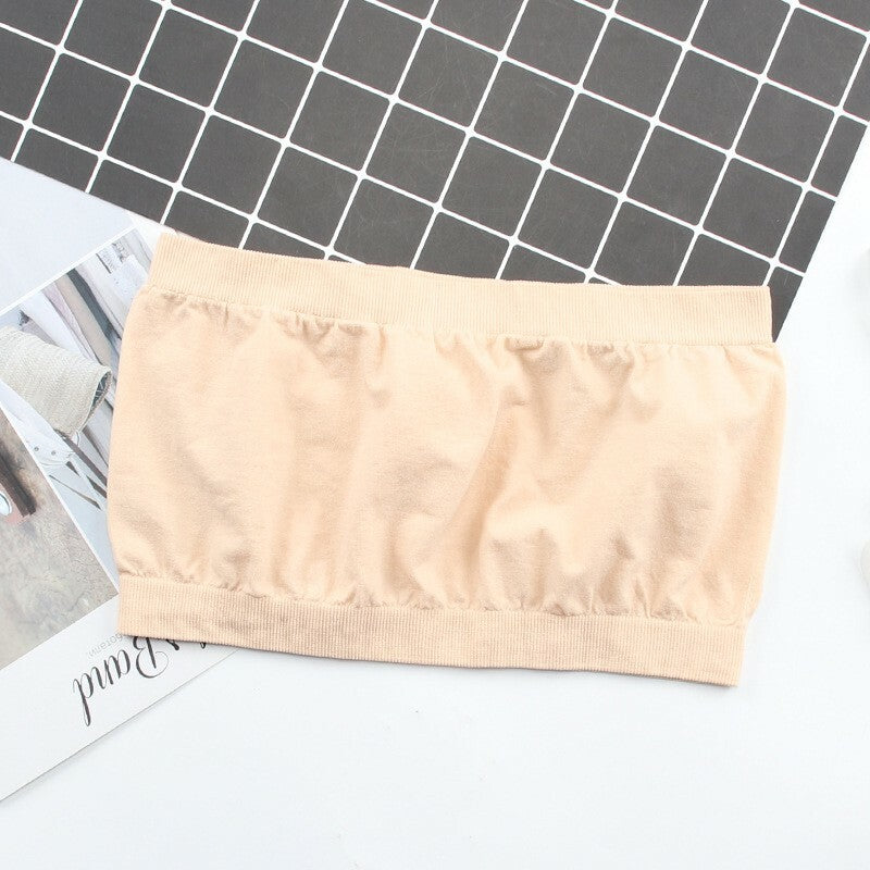 Ladies Plain Printed Boob Tube Strapless Bandeau Elastic Stretch Bra Crop Top
