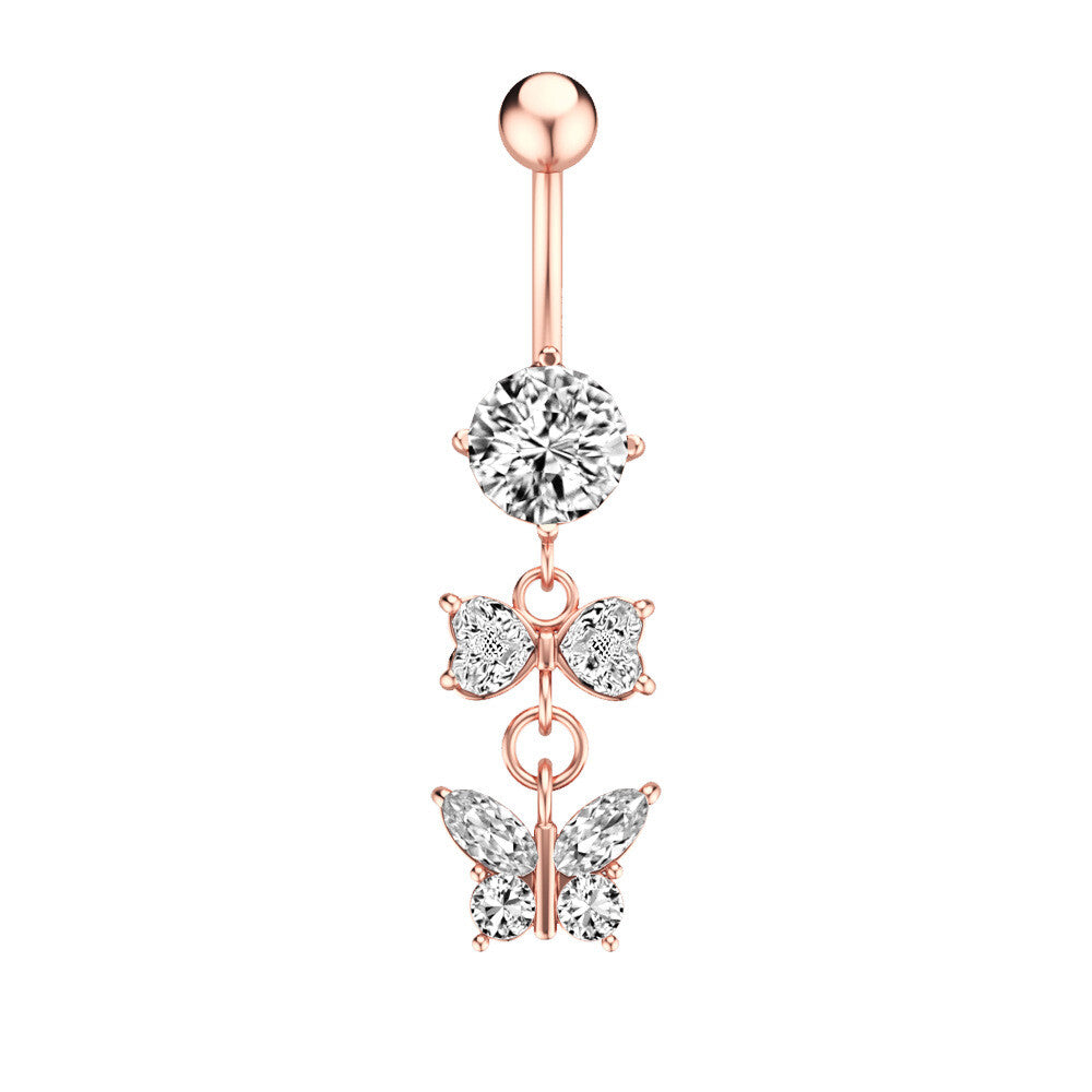 Butterfly Belly Button Piercing Bars Barbell Navel Dangle Drop Bar Silver/Gold