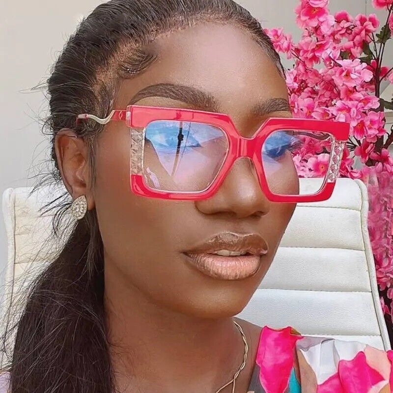 Womens Large Oversized Metal Frame Clear Lens Glasses Retro 80s Fashion