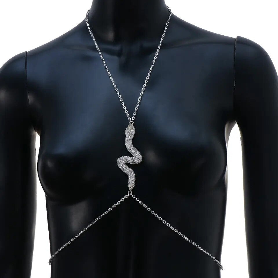 UK Snake Body Chain Harness Jewellery Bikini Waist Gold Belly Chest Beach Bra