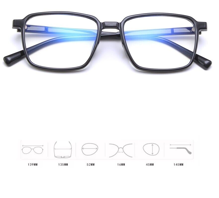 Fashion Superlight Retro Square Anti-blue Light Black Glasses Lightweight UK