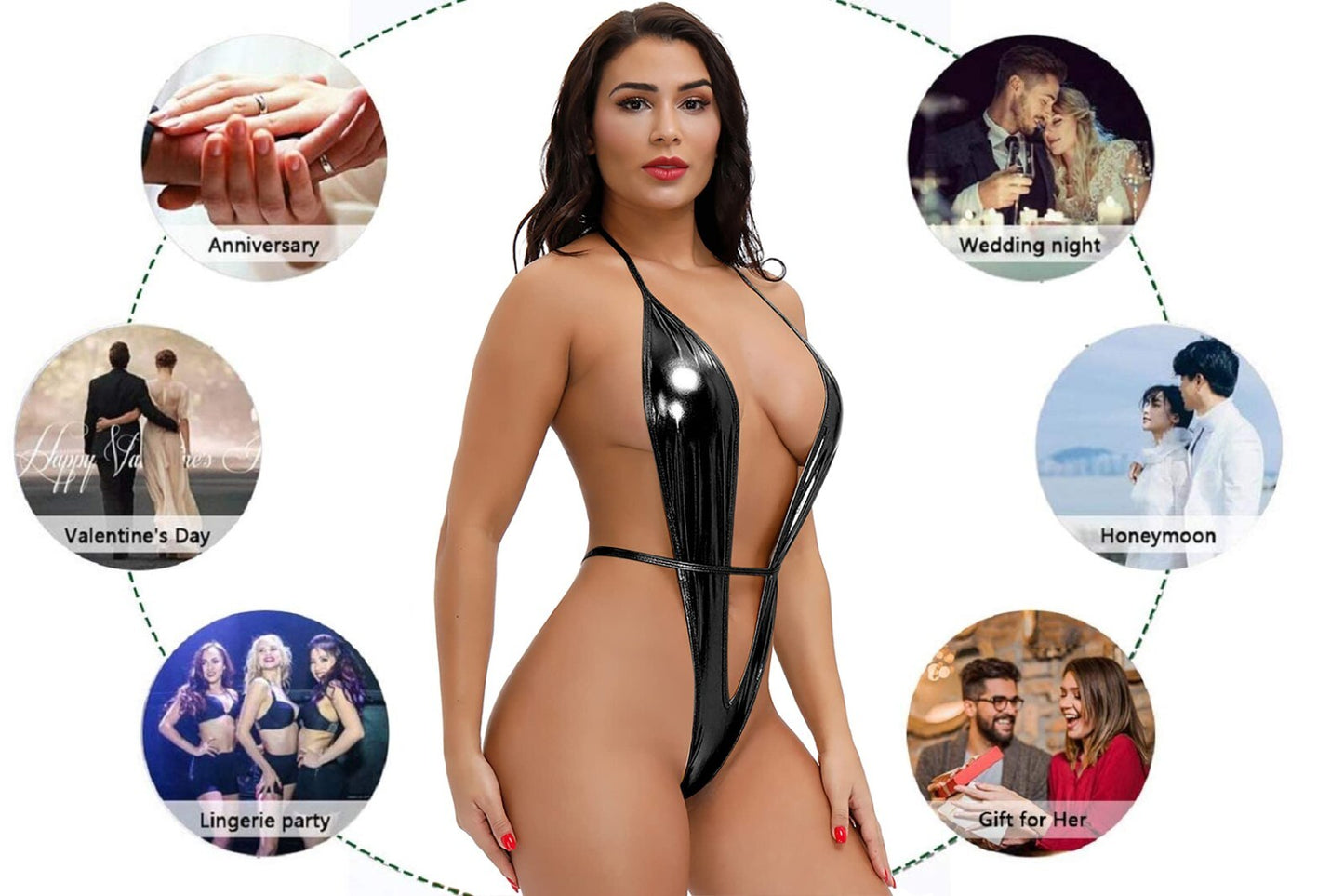 Women Leather Deep V Neck Backless Lingerie Babydoll Underwear Bodysuit UK