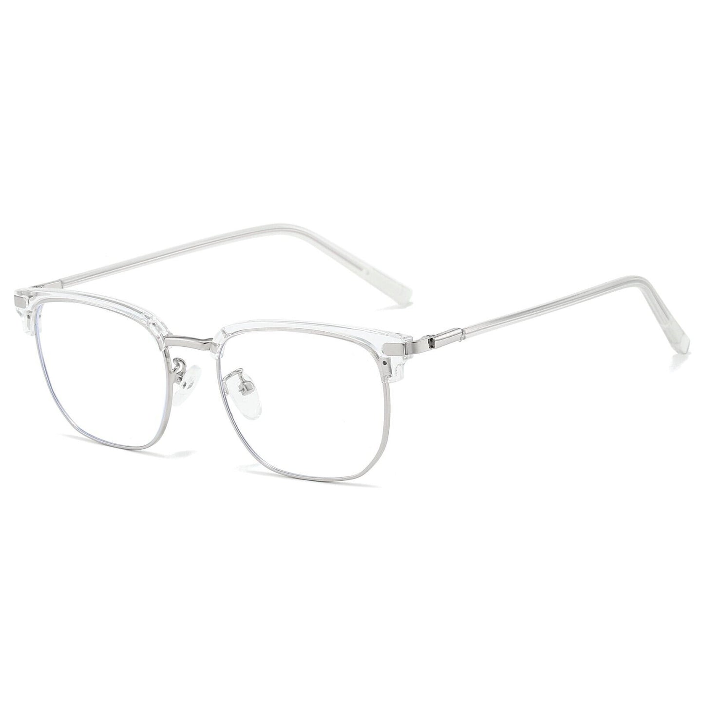 Square Anti Blue Light Half Rim Glasses - Stylish Metal Frame Eyewear Unisex