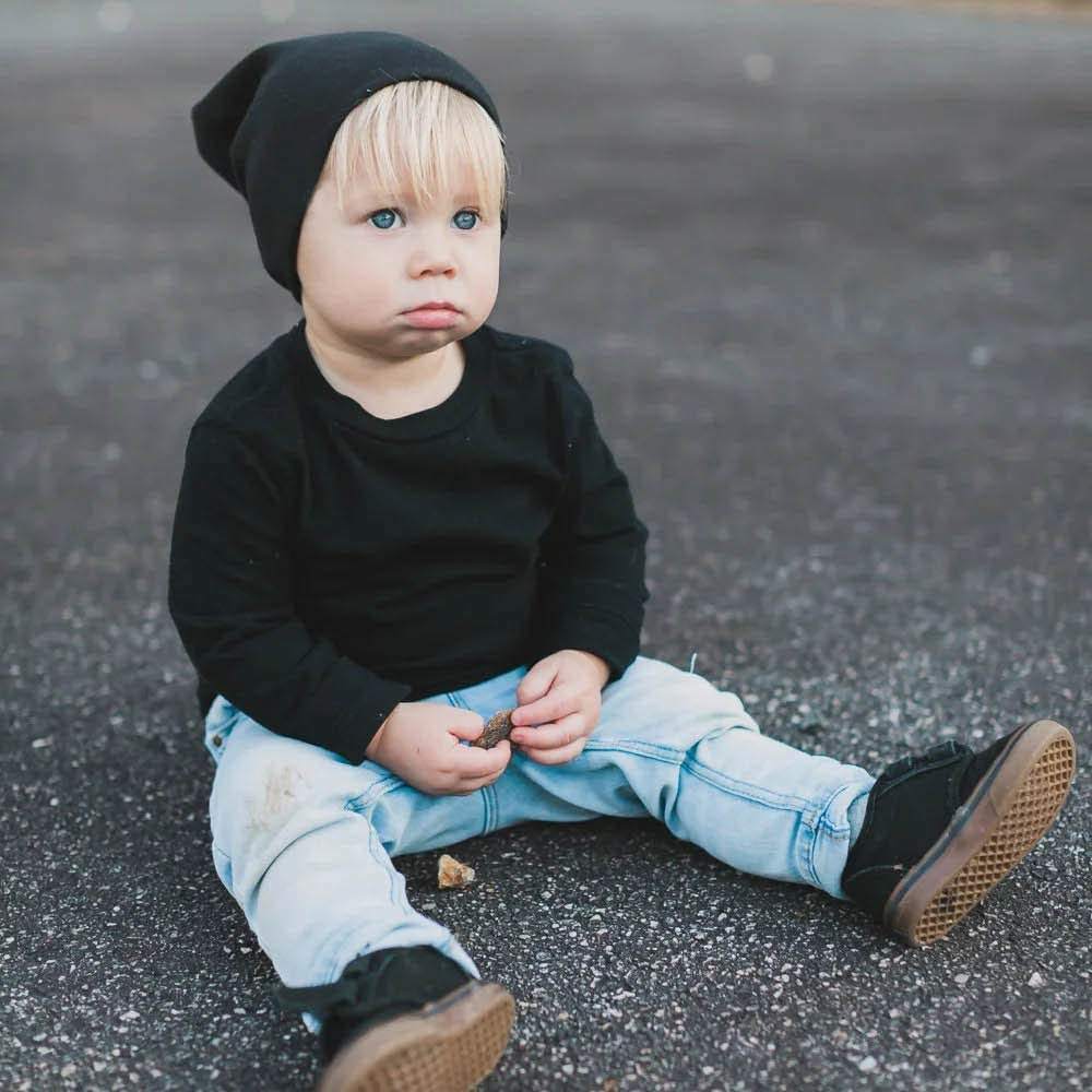 Baby Boy Infant Toddler Black Rich Elastic Spring Autumn Winter Fashion Hat UK