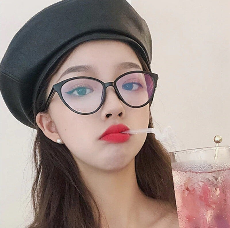 Women Black Hot Fashion Clear Lens Nerd Geek Glasses Retro Cat Eye Style