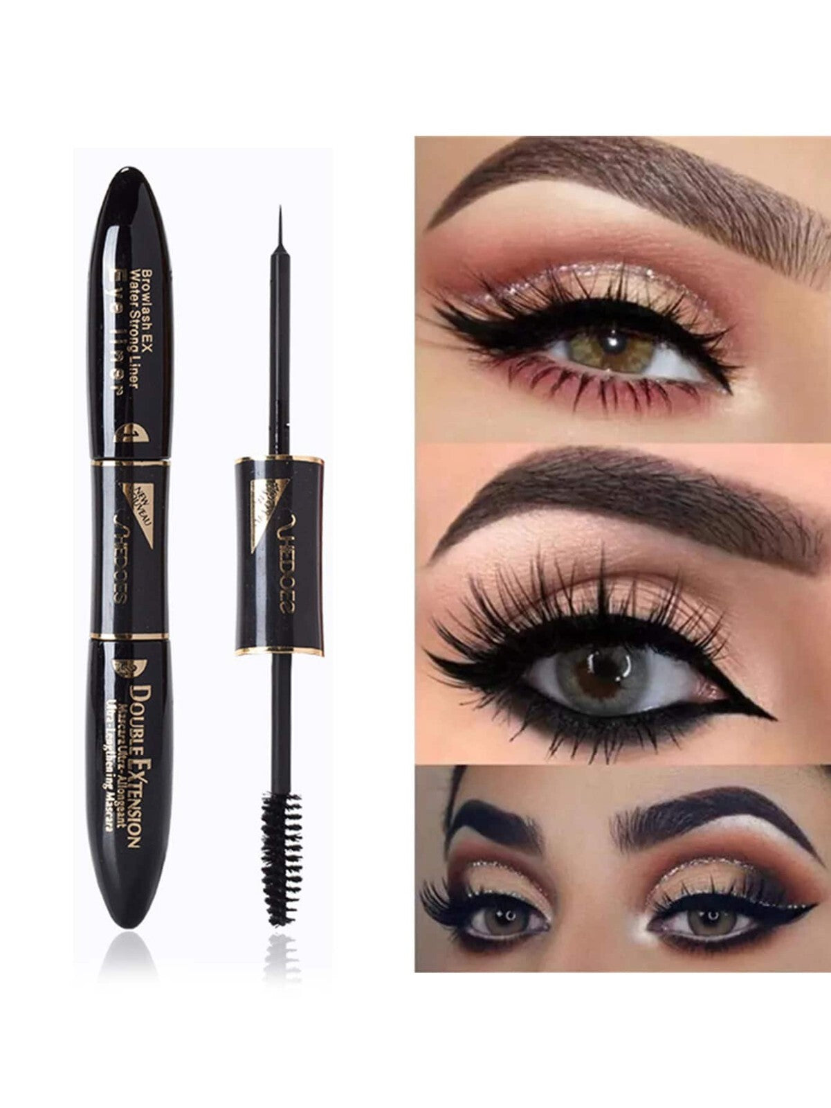 2 in 1 Mascara Eyeliner Waterproof 4D Silk Eyelash Extreme Volume Double Effect