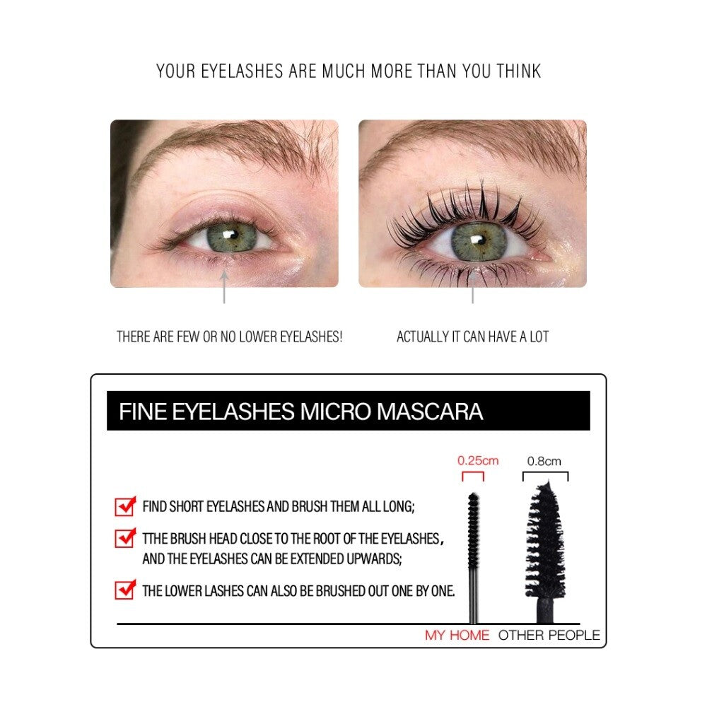 QIC Curling Fine Mini Mascara Long Lasting Skinny Micro-Cara 2.5mm Thin Brush