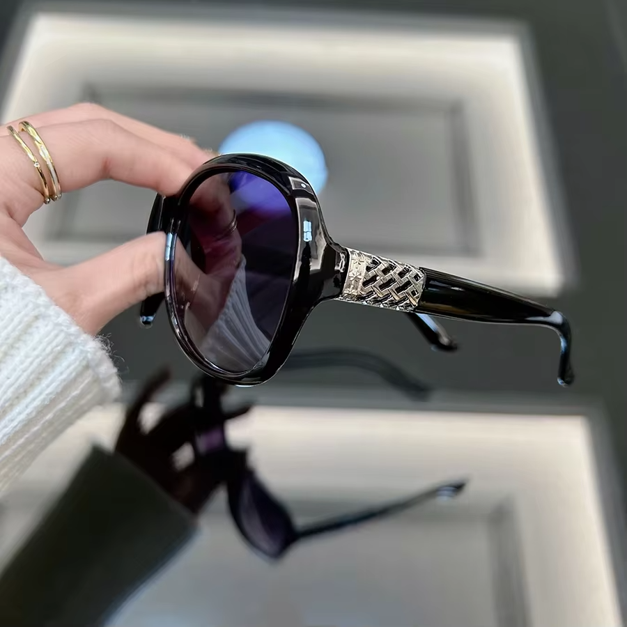 Women's Oversized Round Black Sunglasses Luxury Designer Style UV400 Fashion UK