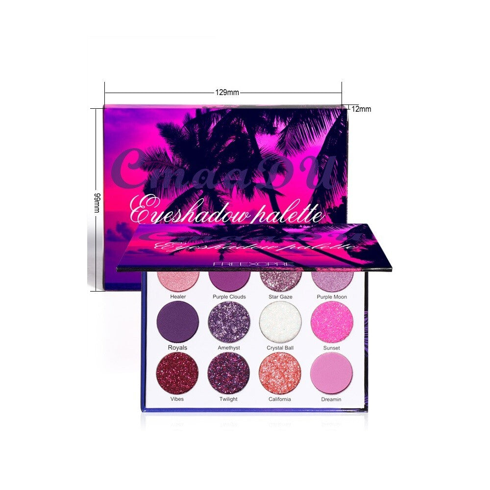 12 Colours Purple Pigments Matte Glitter Shiny Eyeshadow Palette Makeup Powder