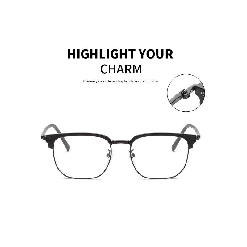 Square Anti Blue Light Half Rim Glasses - Stylish Metal Frame Eyewear Unisex