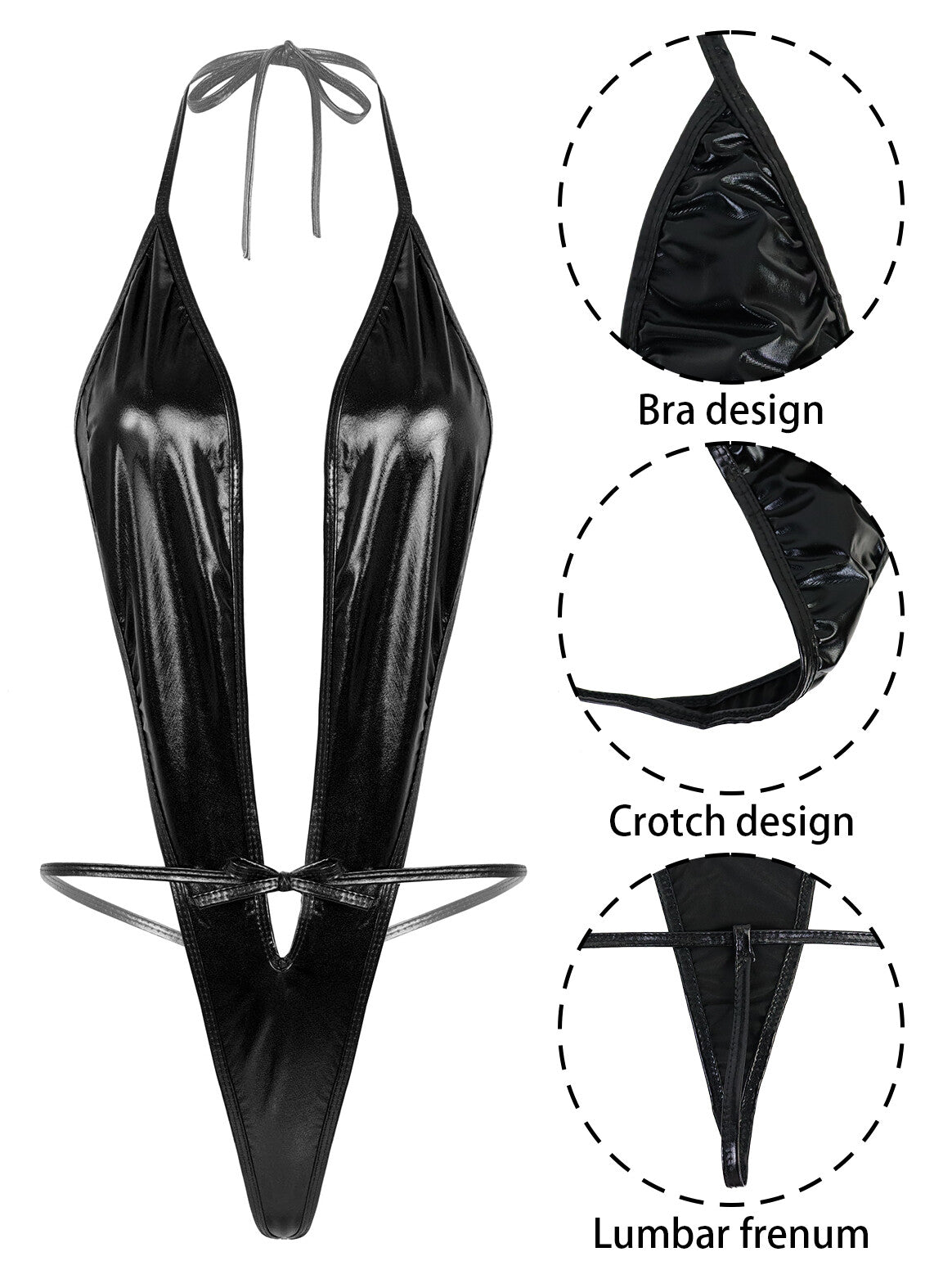 Women Leather Deep V Neck Backless Lingerie Babydoll Underwear Bodysuit UK