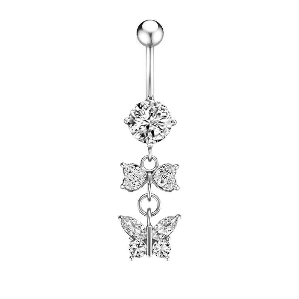 Butterfly Belly Button Piercing Bars Barbell Navel Dangle Drop Bar Silver/Gold