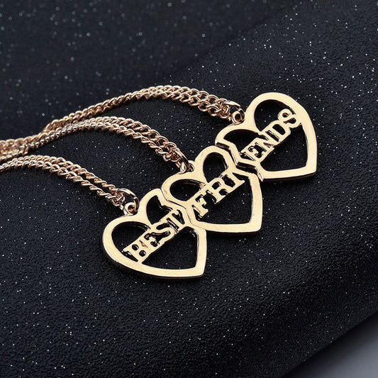 3PCs/Set BEST FRIENDS Gold Heart Friendship Pendant Choker Necklace Chain Gift