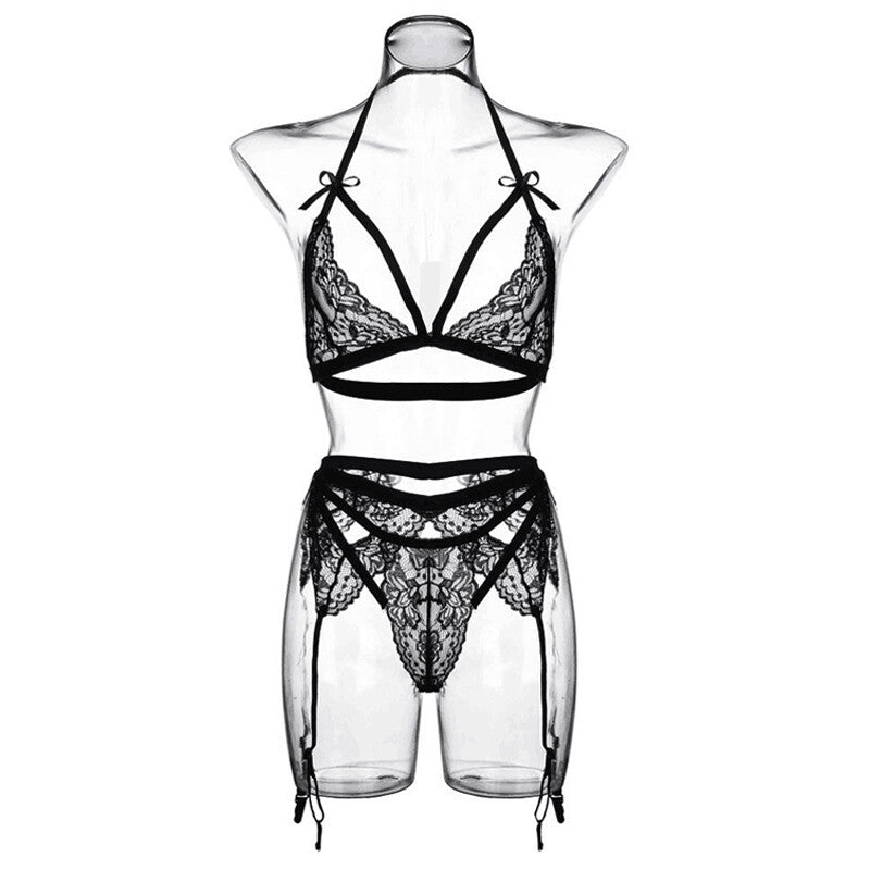 3pcs Sexy Lingerie Dress Underwear Lace Bra Set Women Girls Babydoll Nightdress
