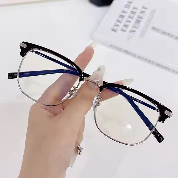 Square Anti Blue Light Half Rim Glasses - Stylish Metal Frame Eyewear Unisex