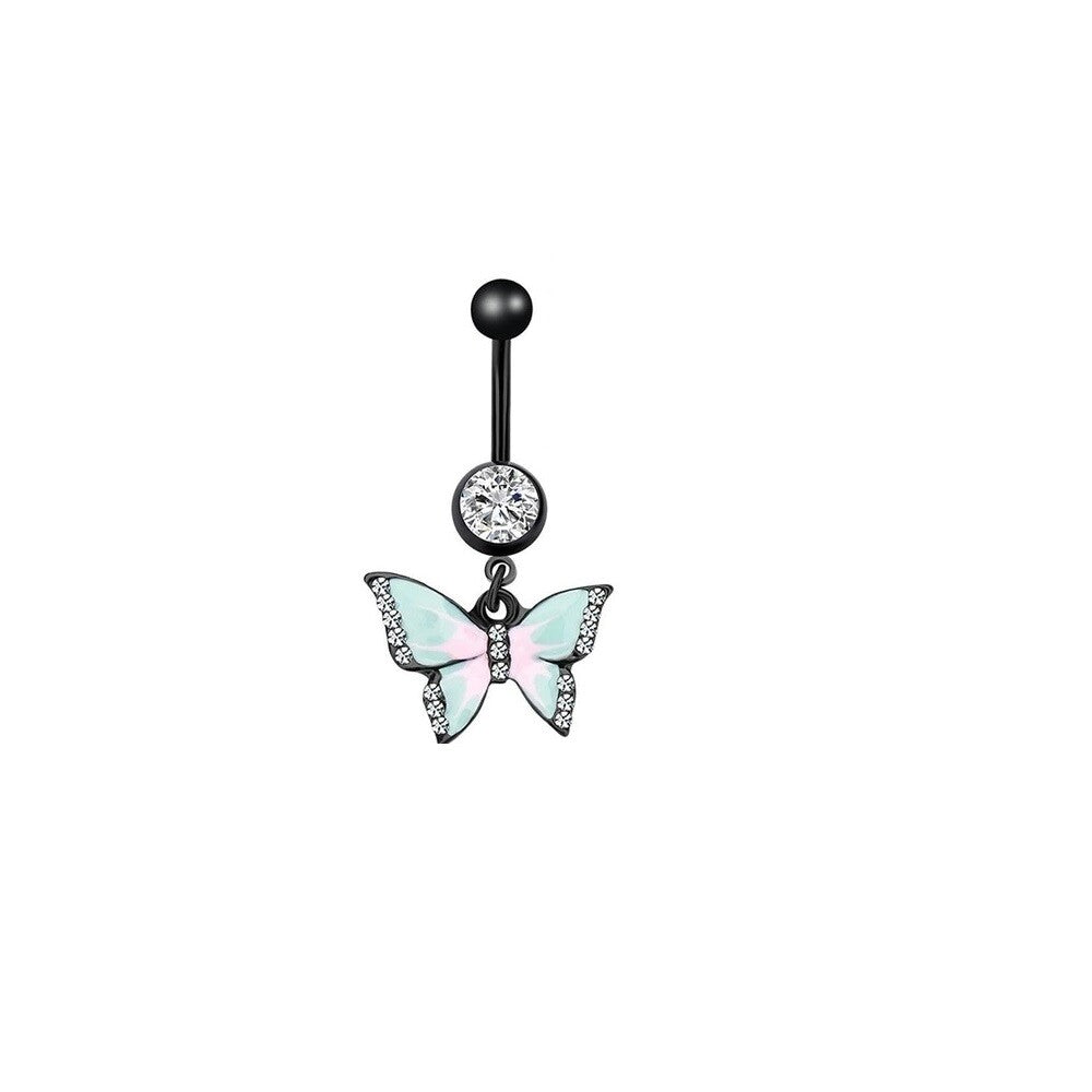 Butterfly Belly Button Piercing Bars Barbell Navel Dangle Drop Bar Silver/Gold