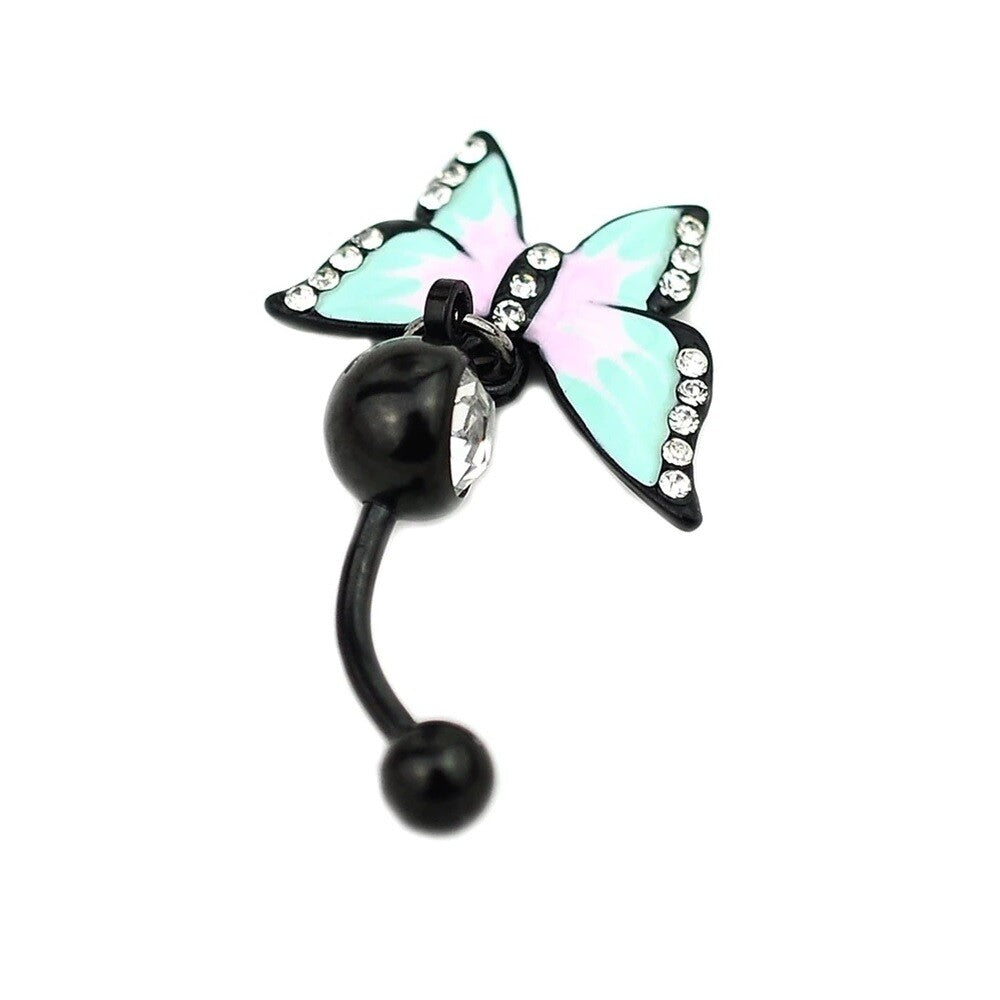 Butterfly Belly Button Piercing Bars Barbell Navel Dangle Drop Bar Silver/Gold