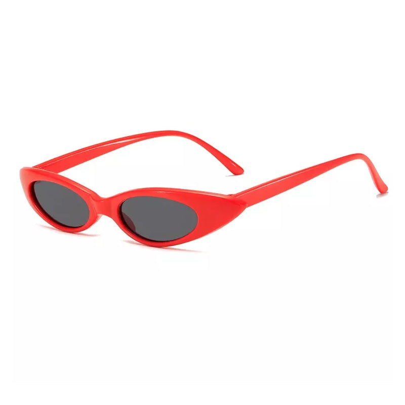 Small Slim Narrow Cat Eye Thin Lightweight Oval Womens/Mens Sunglasses 90's Retro Flat Lens UV400