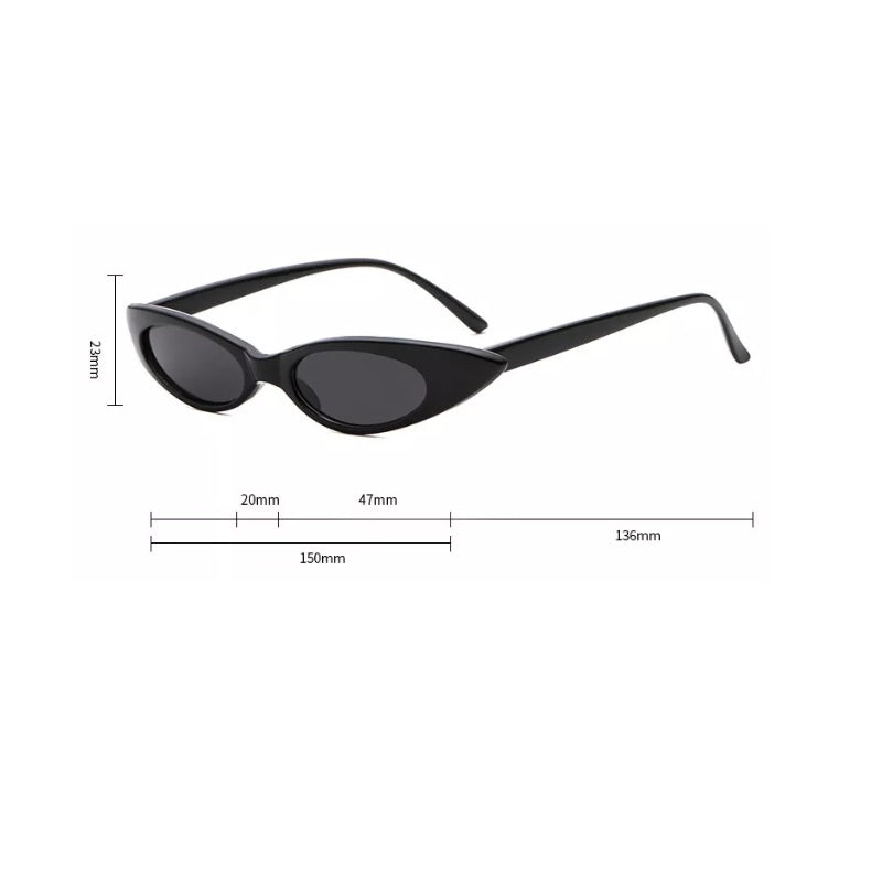 Small Slim Narrow Cat Eye Thin Lightweight Oval Womens/Mens Sunglasses 90's Retro Flat Lens UV400