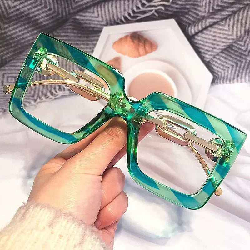 Womens Large Square Frame Oversized Frame Clear Lens Nerd Geek Glasses UV400