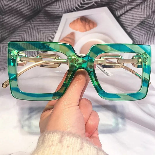 Womens Large Square Frame Oversized Frame Clear Lens Nerd Geek Glasses UV400
