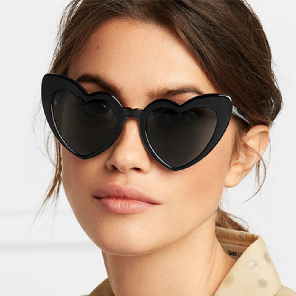 Black Retro Love Heart Shape Sunglasses Oversized Cat Eye Girls