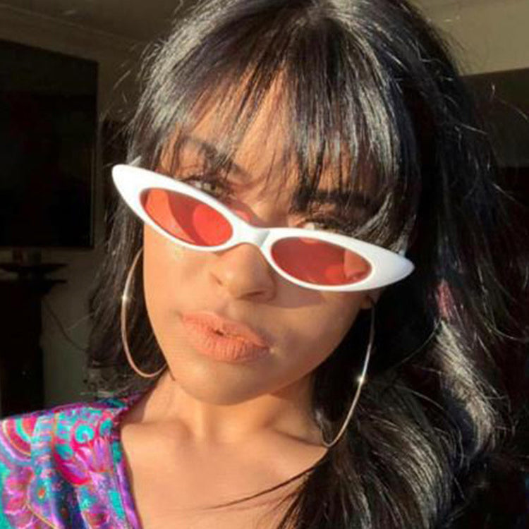 Small Slim Narrow Cat Eye Thin Lightweight Oval Womens/Mens Sunglasses 90's Retro Flat Lens UV400