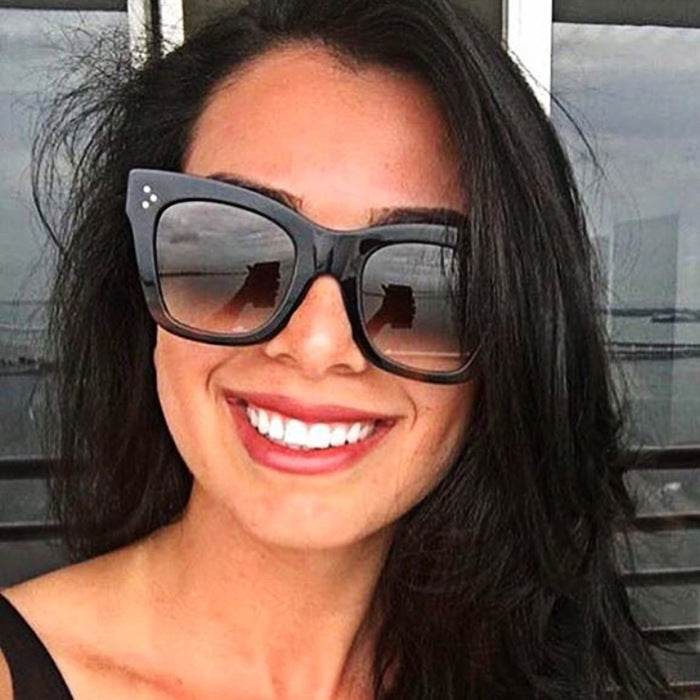 OVERSIZED SQUARE CAT EYE BLACK WOMEN SUNGLASSES 400 UV UK