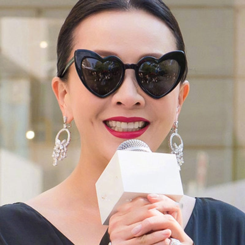 Black Retro Love Heart Shape Sunglasses Oversized Cat Eye Girls