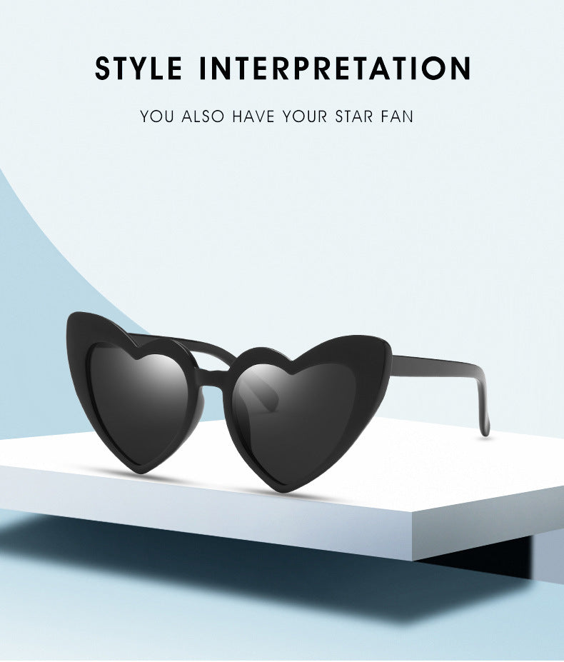 Black Retro Love Heart Shape Sunglasses Oversized Cat Eye Girls