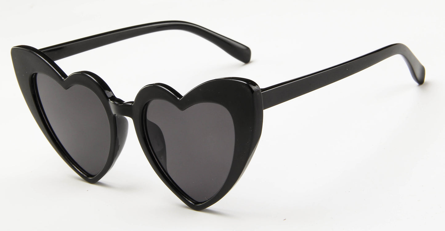 Black Retro Love Heart Shape Sunglasses Oversized Cat Eye Girls