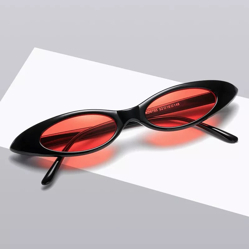Small Slim Narrow Cat Eye Thin Lightweight Oval Womens/Mens Sunglasses 90's Retro Flat Lens UV400