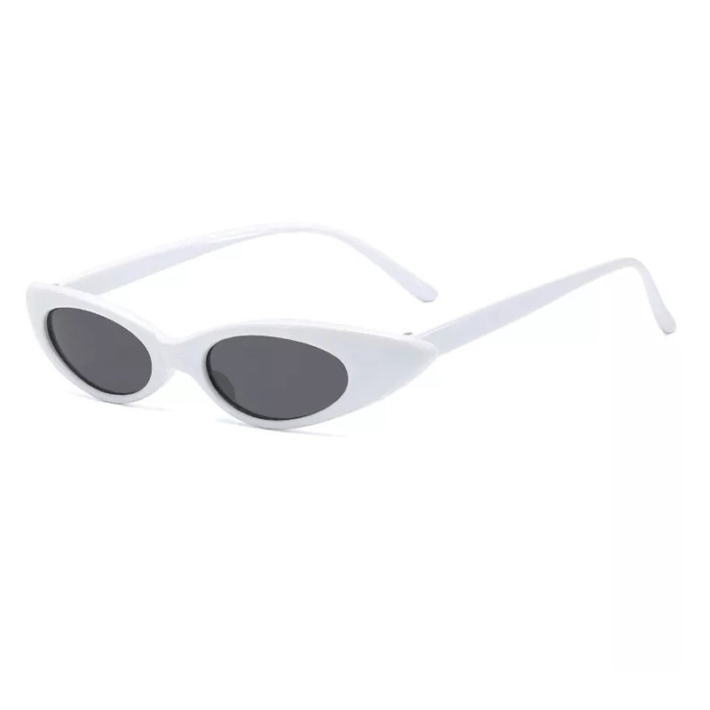 Small Slim Narrow Cat Eye Thin Lightweight Oval Womens/Mens Sunglasses 90's Retro Flat Lens UV400
