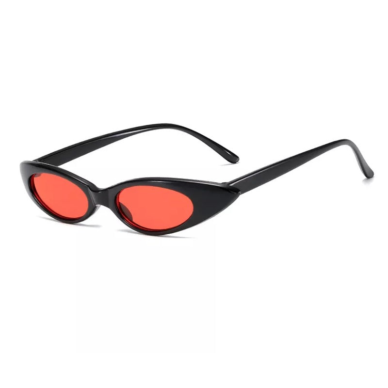 Small Slim Narrow Cat Eye Thin Lightweight Oval Womens/Mens Sunglasses 90's Retro Flat Lens UV400