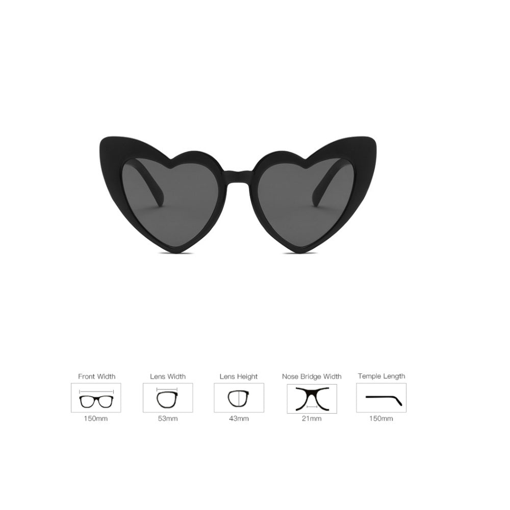 Black Retro Love Heart Shape Sunglasses Oversized Cat Eye Girls