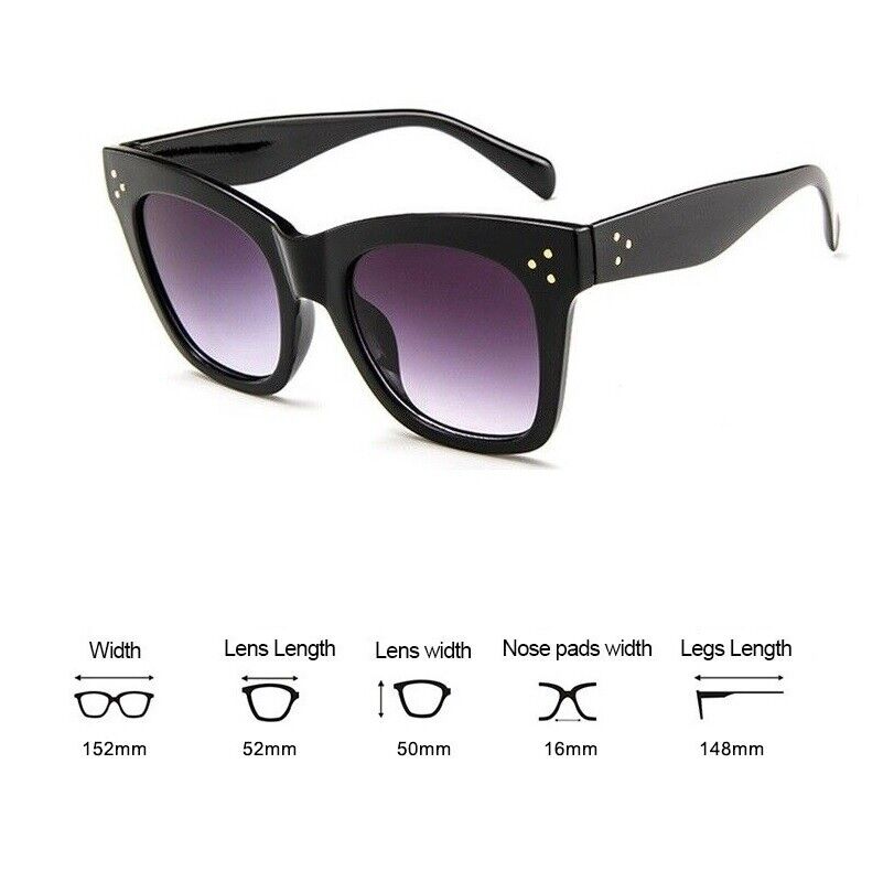 OVERSIZED SQUARE CAT EYE BLACK WOMEN SUNGLASSES 400 UV UK