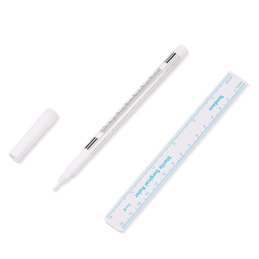 Microblading White Eyebrow Tattoo Skin Marker Pen With Measuring Ruler