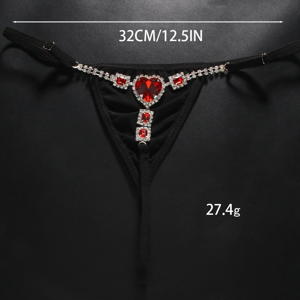 Women’s Crystal Heart G-String Thong – Sexy Lingerie Nightclub Underwear