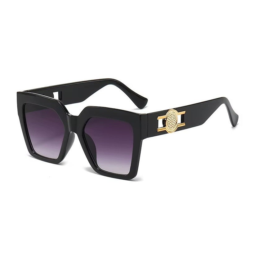 Women's Oversized Square Sunglasses Black UV400 Luxury Gold Temple Fashion Shade
