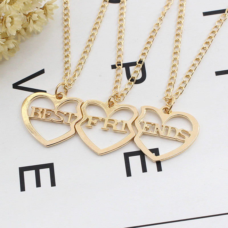 3PCs/Set BEST FRIENDS Gold Heart Friendship Pendant Choker Necklace Chain Gift